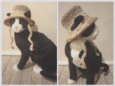 handmade crochet pet cat hat bucket brim xs small breed dog rattan brown