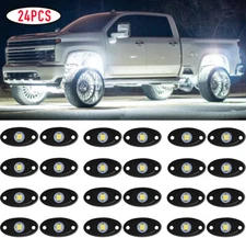 24Pcs White LED Rock Light Pods Underbody Glow Lamp Offroad SUV Pickup Truck UTV