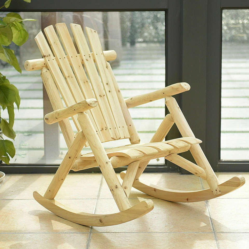 Log Rocking Chair Wood Single Porch Rocker Lounge Patio Deck Furniture ...