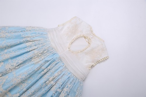 Vintage Spanish Girls Tulle Wedding Dress White Blue Dress with Sash + Headband - Picture 12 of 12