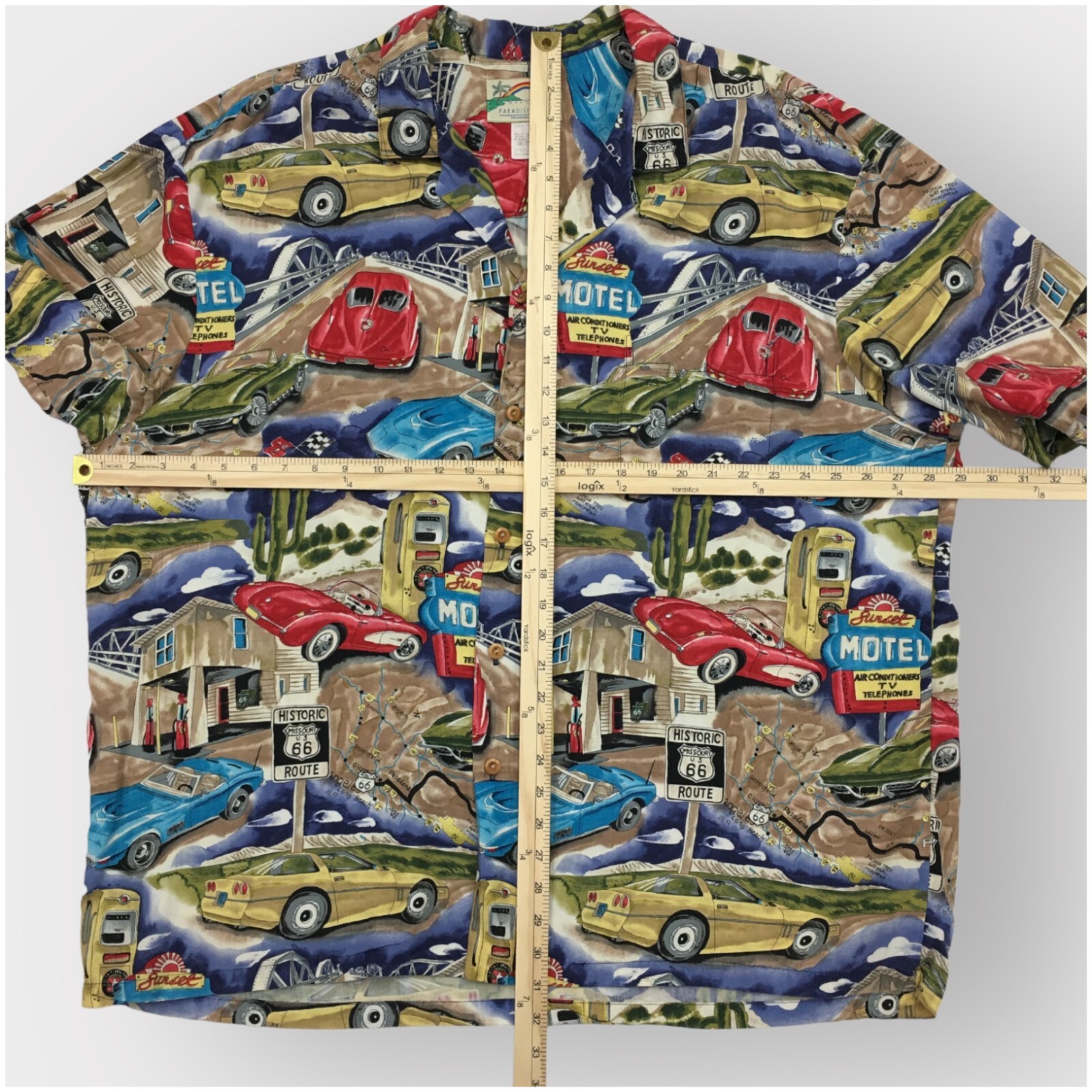 Vintage PARADISE FOUND Hawaiian Shirt Rayon Mens Size 2XL Camp Cruise ROUTE 66