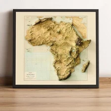 Africa Map, Africa 2D Relief Map, Africa Vintage Map - 2D Flat Print
