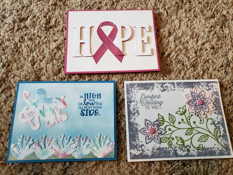 3 Stampin' Up! Cards High Tide Flourishing Phrases Ribbon of Courage Hope
