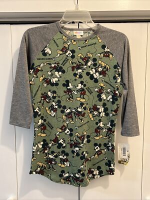 NEW Lularoe Womens Randy 3/4 Sleeve Shirt Disney Mickey/Minnie Mouse MULTI XXS