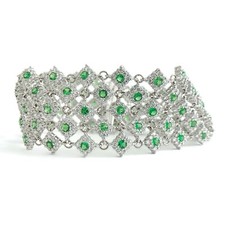 Wide Green Garnet Gemstone Diamond Bracelet 18K White Gold, 13.50 CTW, 35.67 Gr