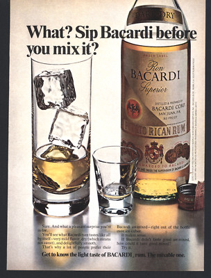 1975 RON BACARDI SUPERIOR RUM VINTAGE PRINT AD