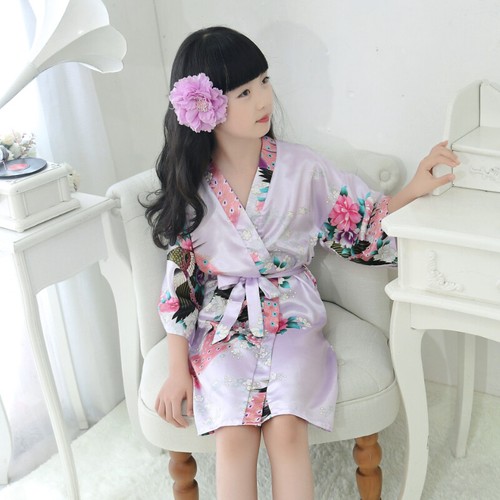 Children Kids Satin Silk Robe Kimono Bridal Bridesmaid Night Dress Gown Bathrobe - Picture 10 of 18