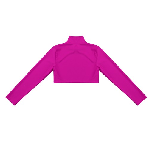 Girls Long Sleeve Turtle-Mock neck Sports Dance Crop Top T-Shirt Yoga Dancewear - Picture 64 of 108