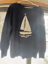 Belle by Kim Gravel Navy Sailboat Light Pullover Sweater Women's XL