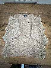 VTG 90s J Crew Oarsman Cable Knit Sweater L Wool Beige Crew Neck Distressed