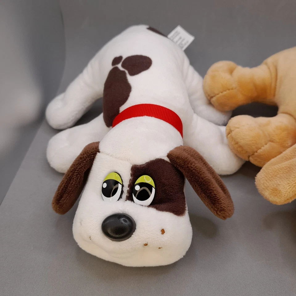 Lot of 2 Pound Puppies Dog Plush 8” 2019 White Brown Spots & Tan Red Collars - Image 3 of 4
