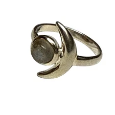 Labradorite Crescent Moon Sterling Silver Ring Size 6 Boho Jewelry