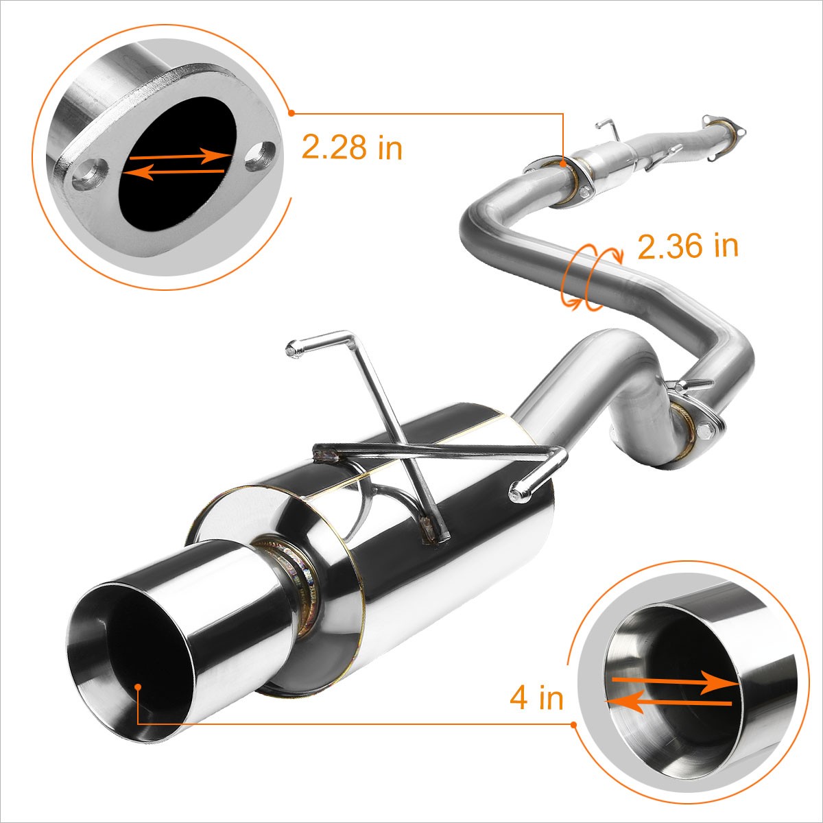 PM Performotor Cat-Back Exhaust System For 92-95 Honda Civic EH/EG 3-Door – 4" Rolled Tip (T-304 SS)
