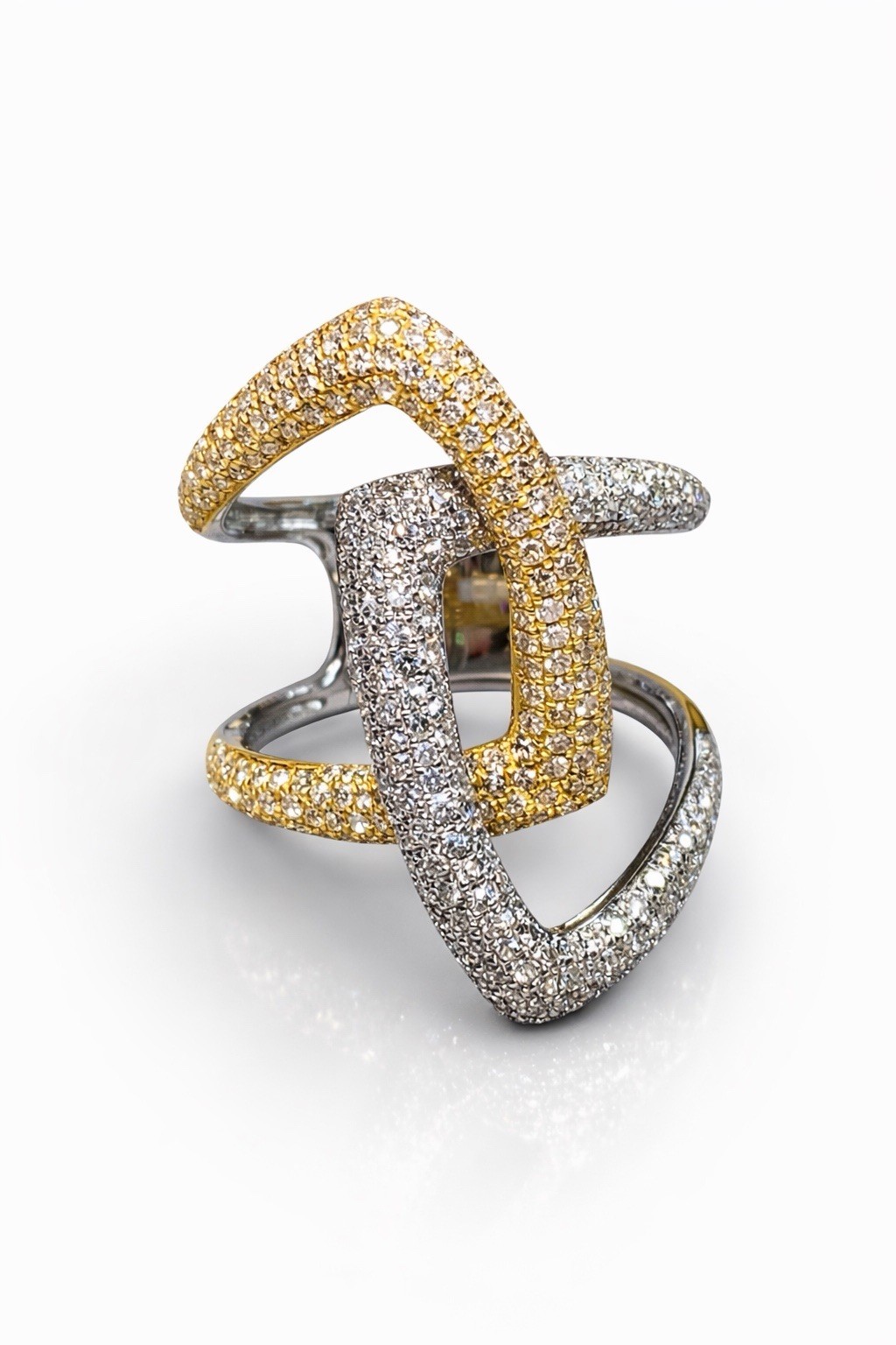 Effy 14K Two Tone Large Interlocking Diamond Ring… - image 1