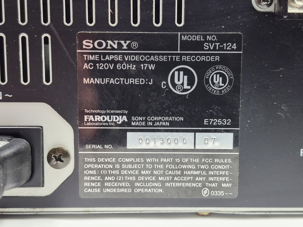 Sony SVT-124 Time Lapse Security VCR VHS Video Recorder