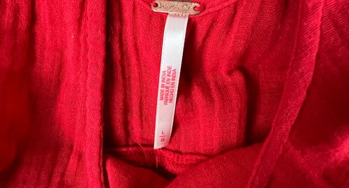 Free People Pina Colada Red Cotton Gauze Mini Dress w Pockets  Beach Boho Size L - Picture 8 of 10
