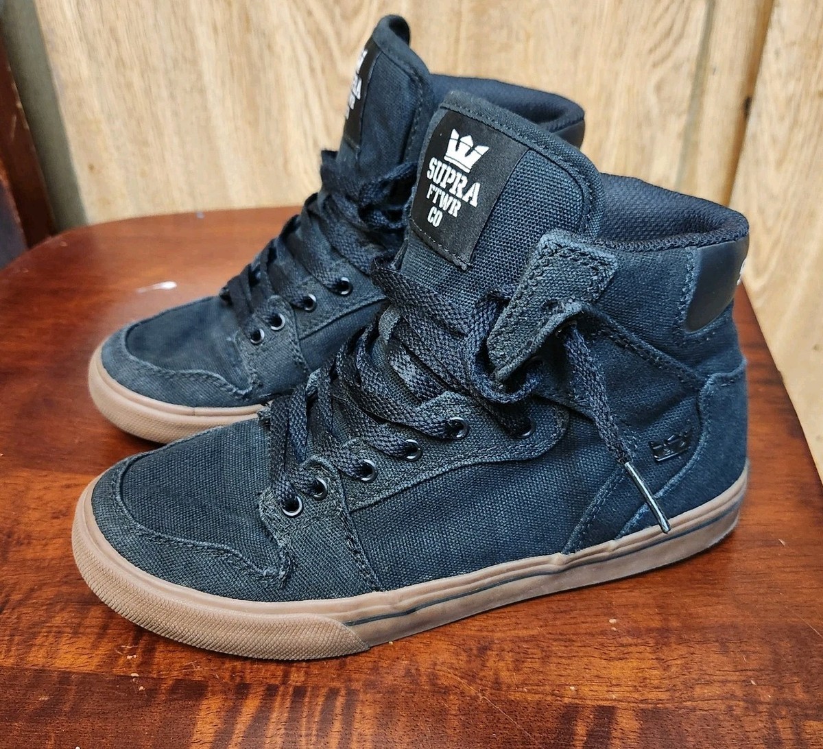 Supra Vaider Boys Hi Top Skate Shoes Sneakers Size 3 Black Canvas