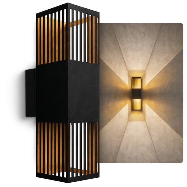 Led Wandlampe Revalo Warmweiß IP65 Schwarz Gold Up&Down Wandleuchte Lichteffekt-image