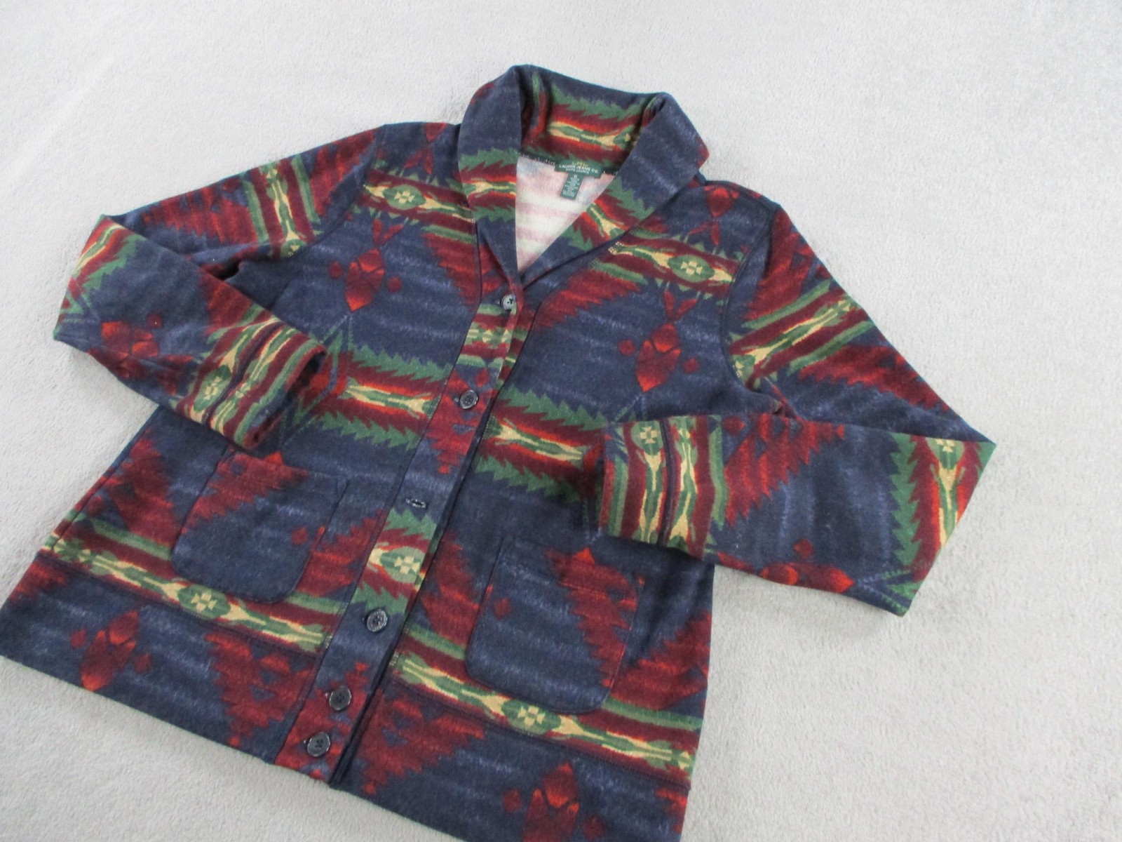 Lauren Ralph Lauren Cardigan Sweater Womens XL Southwestern Aztec Fleece Jacket thumbnail 2
