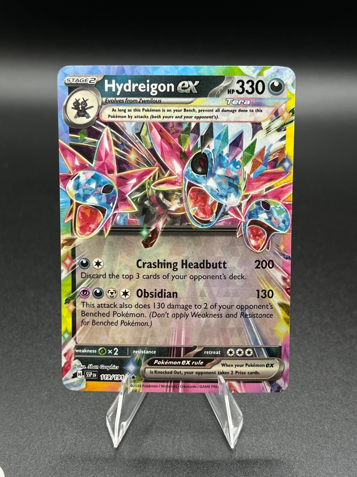 Pokemon Card Hydreigon Ex 119/191 Ultra Rare Scarlet Violet Surging Sparks LP