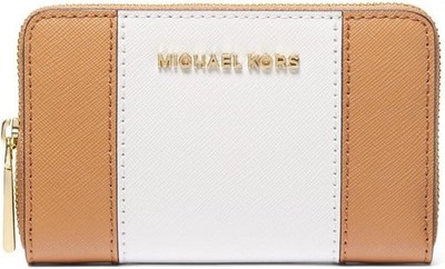 New Michael Kors Women's Jet Set Small Leather Zip Around Card Case Pale Peanut
