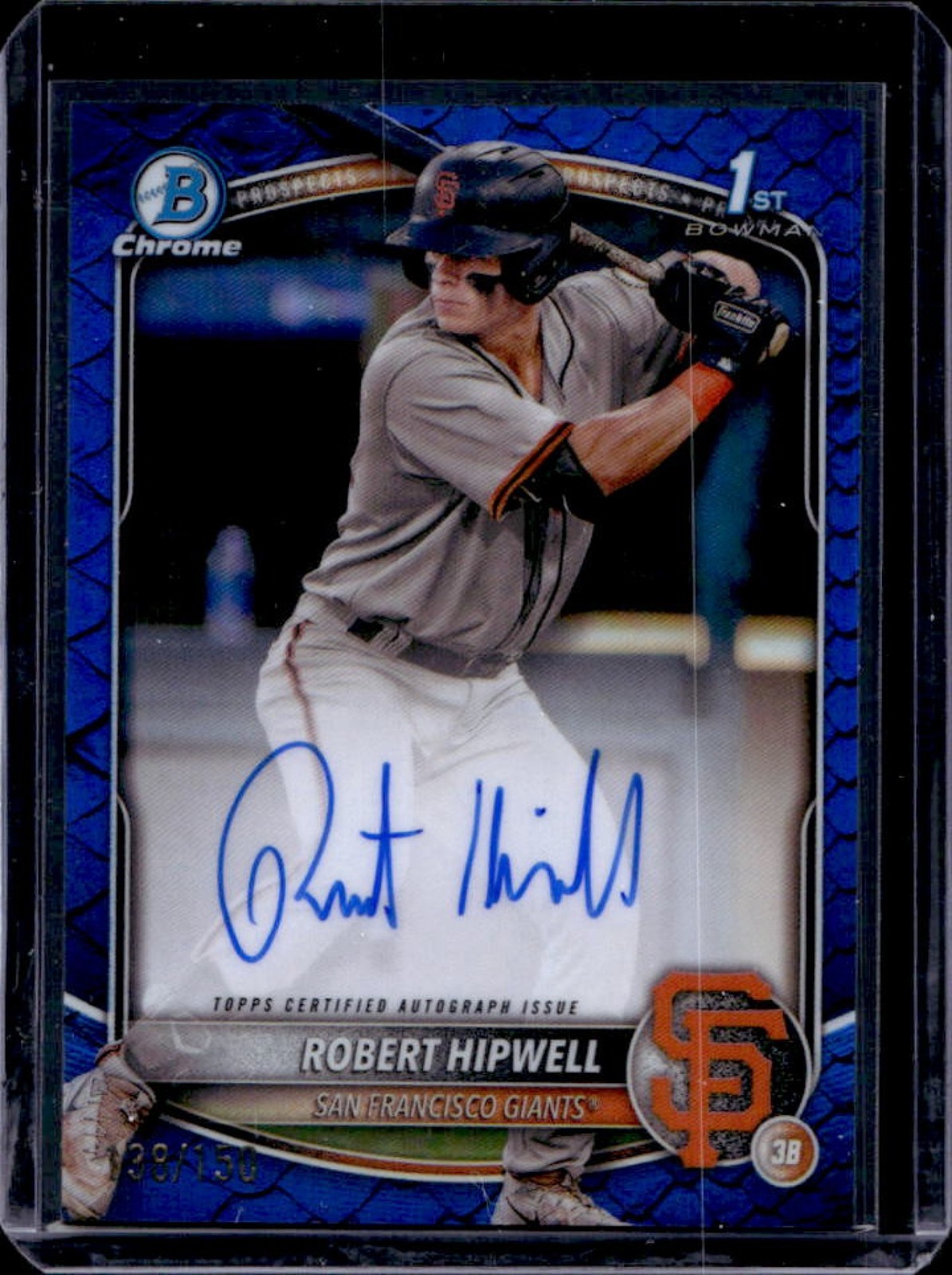 2025 Bowman Chrome Robert Hipwell Auto Reptilian Blue Refractor 1st #138/150