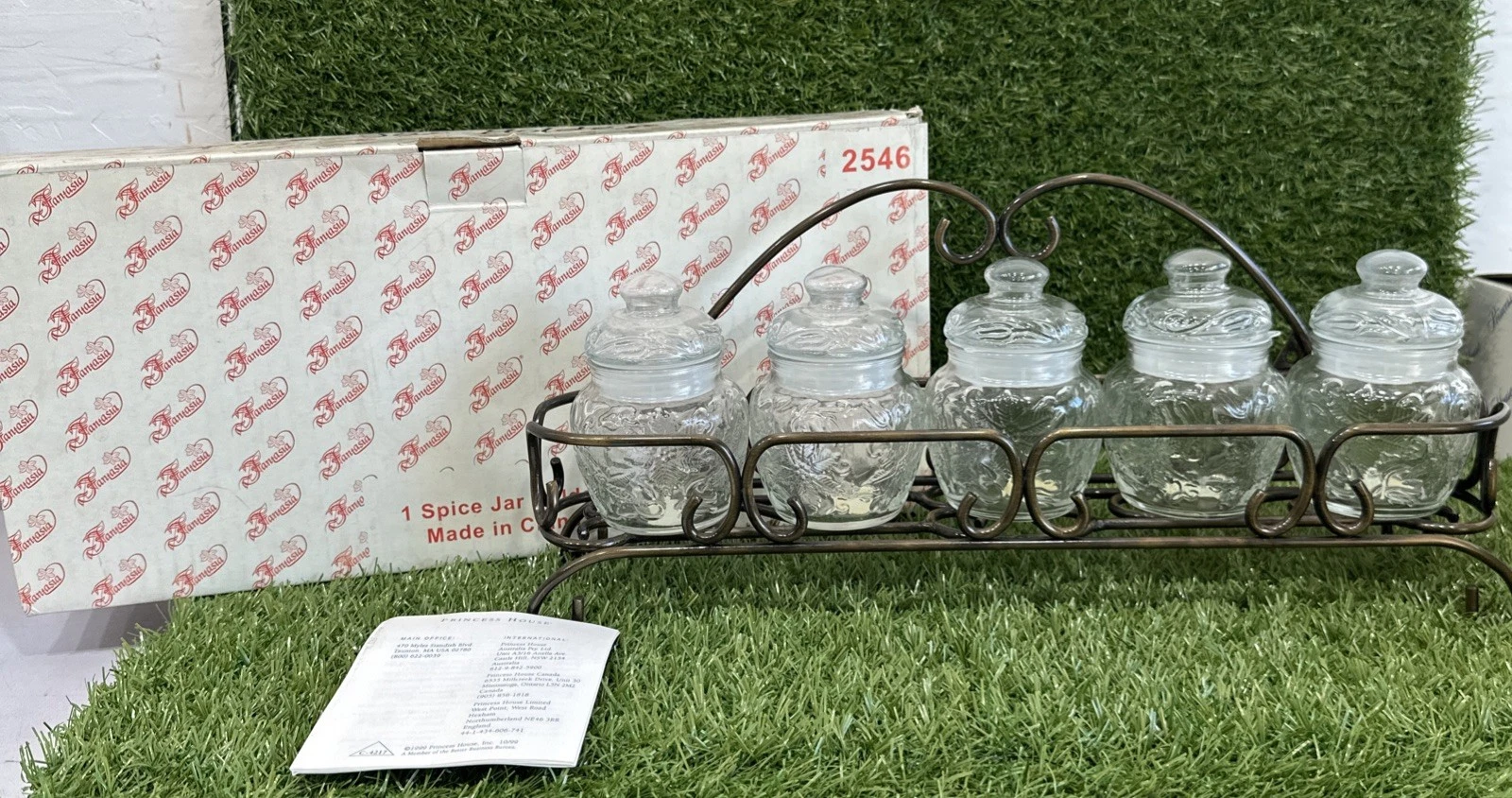 Vintage Princess House Fantasia Glass Spice Jar Set w/ Metal Rack – 5 Jars #2546