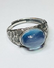Beautiful 925 Sterling Silver 5 Carats Blue Cabochon Aquamarine Unisex Man Ring