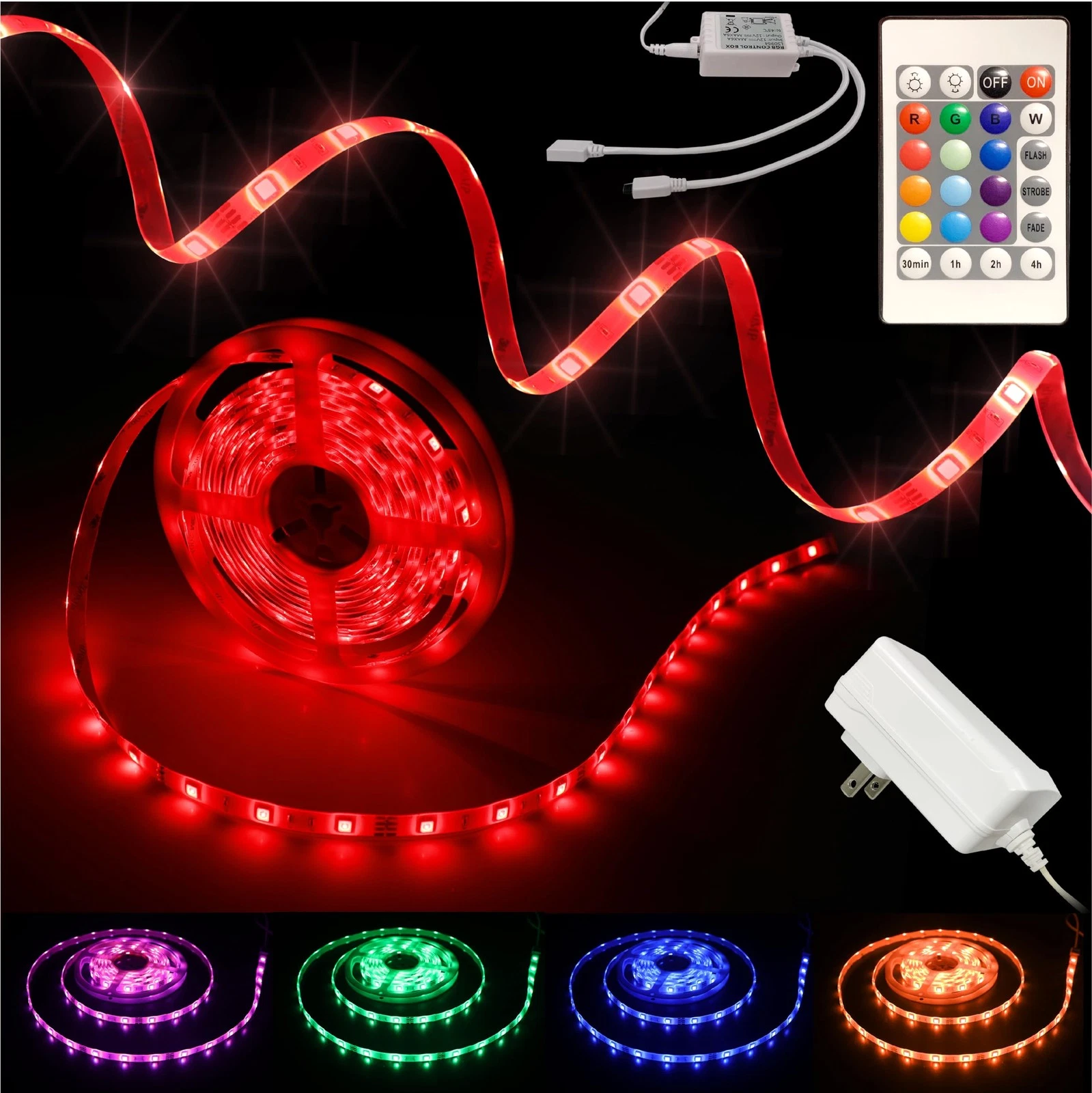 LED Strip Lights, 16.4FT / 5M RGB Light Strip with Remote & Power Supply, PU ...