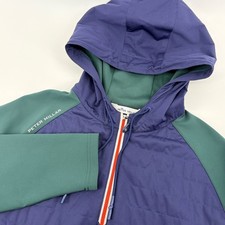Peter Millar Mens Hybrid Quarter Zip Hoodie Green Navy Blue Quilted Pullover L