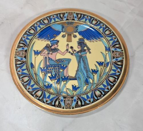 Vintage Egyptian Porcelain Plate Ceramica FM & Co Egypt Pharaoh Art 7"