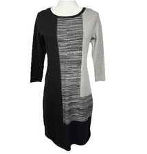 ANN TAYLOR Black Dress Sz Small Sweater Knit Knee Length 3/4 Sleeve Gray Heather
