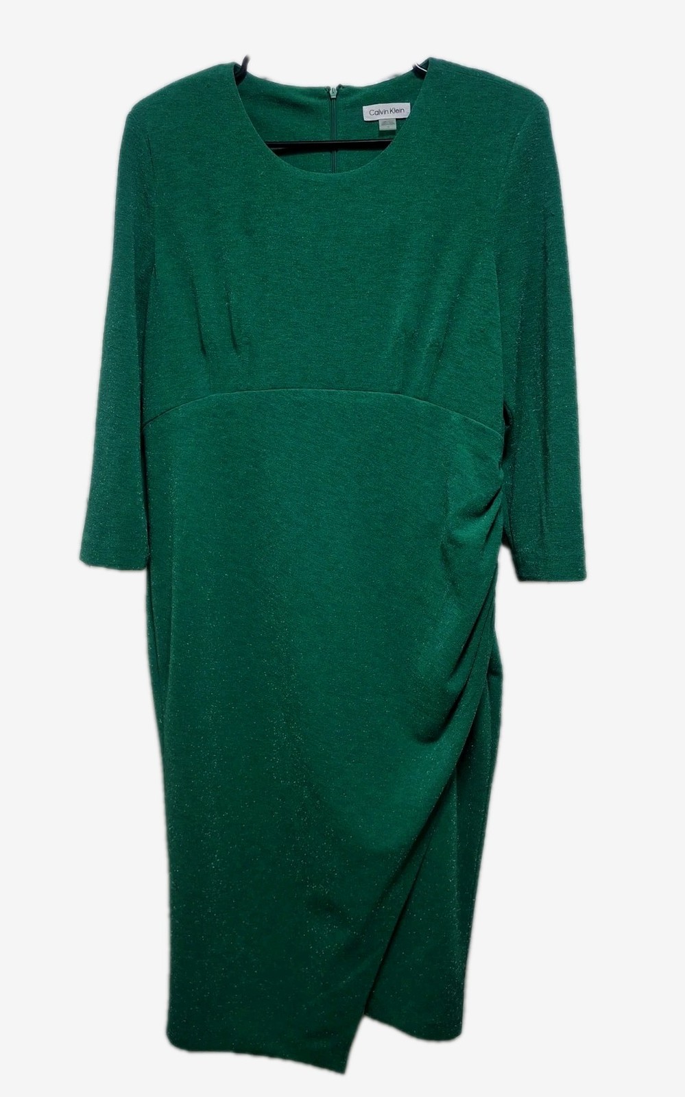 Calvin Klein Emerald Green Sparkle Dress Size 14 Side Slit Midi Career