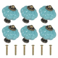 6 Packs Ceramic Knobs, Pumpkin Ceramic Cabinet Drawer Knobs, Grey Blue
