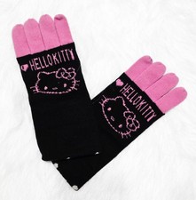 Rare Vintage 2005 Hello Kitty Winter Gloves Black Pink Knit Sanrio Collectible