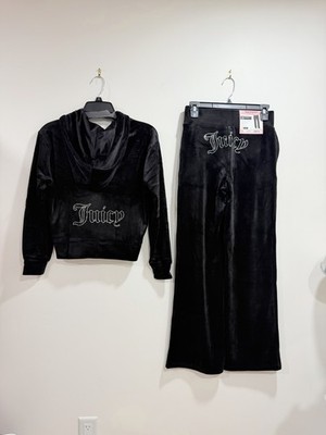 NWT Juicy Couture Black Velour Tracksuit Set Rhinestone Logo Size XS