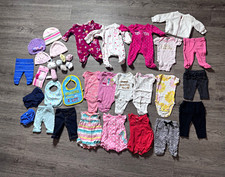 Lot of 35 Newborn Girl Clothing Lot Bodysuits Sleepers Pants Hats Bibs  More