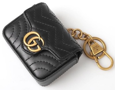 NEW GUCCI GG MARMONT MATELASSE BLACK LEATHER BAG CHARM KEYCHAIN W