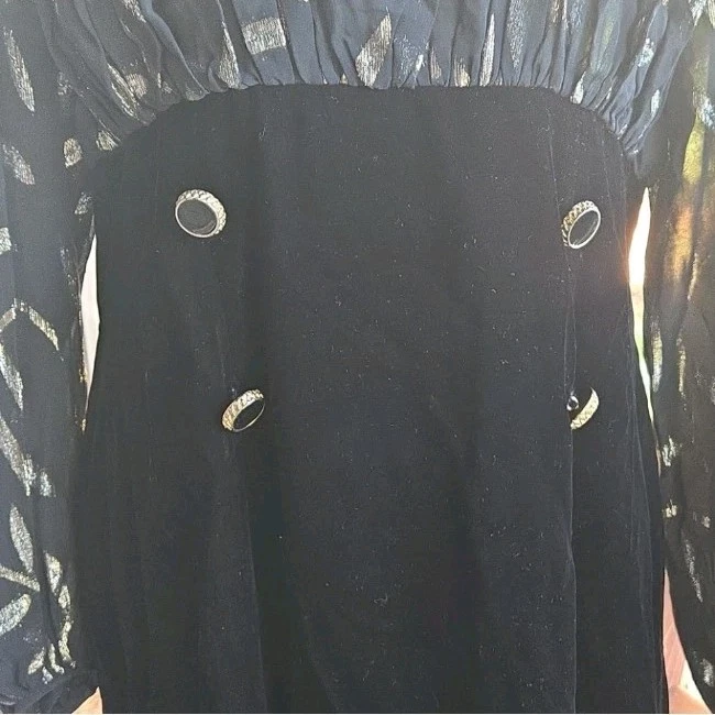 Vestido Formal Victor Costa Negro Y Dorado Terciopelo Metálico Vintage Talla 14 Foto 3 de 4