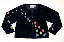 Michael Simon Lite Sweater Women’s Medium Velvet Embroidered Christmas Cardigan