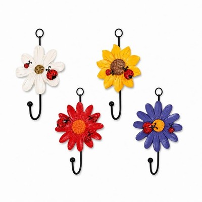 4Pcs Resin Daisy Flower Wall Hooks Decoration Hanging Coat Hooks Vintage Art ...