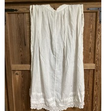 Antique White Cotton Lawn Crochet Lace Trim Grid Weave Apron Edwardian TLC