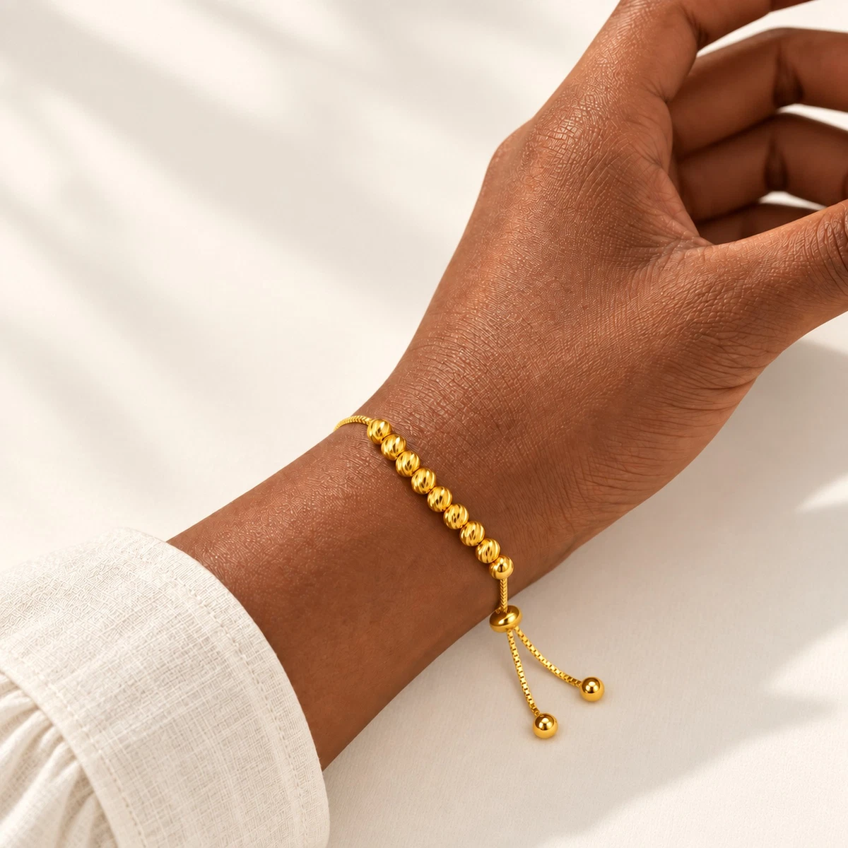Gold Plated Copper Bead Slider Bracelet Adjustable Bolo Jewelry Gift