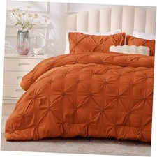 Queen Comforter Set - 3 Pieces Boho Pintuck Queen 88"x88" Burnt Orange