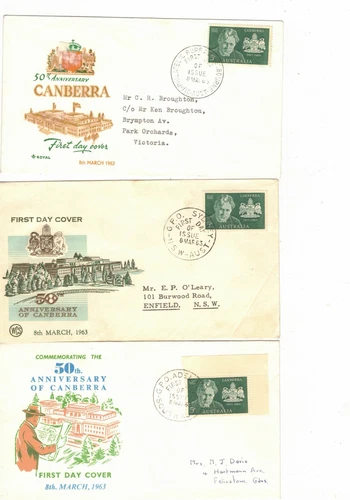 Australia 1963 Canberra on FDCs        (3 Covers)
