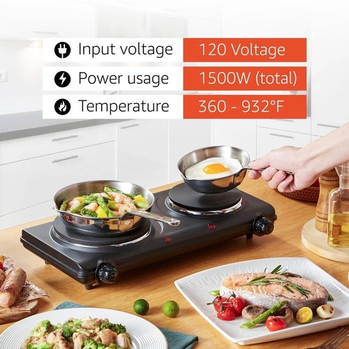 Elite Gourmet EDB-302BF# Countertop Double Cast Iron Burner, 1500 Watts - Picture 4 of 7