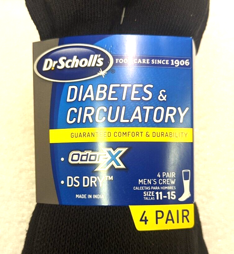 Dr. Scholl's Calzini Da Lavoro Da Uomo, Per Diabetici E Circolatori, 4 Paia, Bianco, One Size Tall
