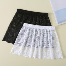 Damen Solide Blumenspitze Rock Gummibund Unterrock Halb Kleid Freizeit Sexy