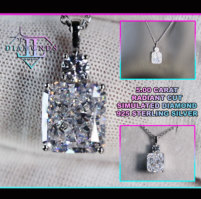 Simulated Radiant Cut Diamond Pendant | 5.0ct Simulated Crushed Diamond Pendant