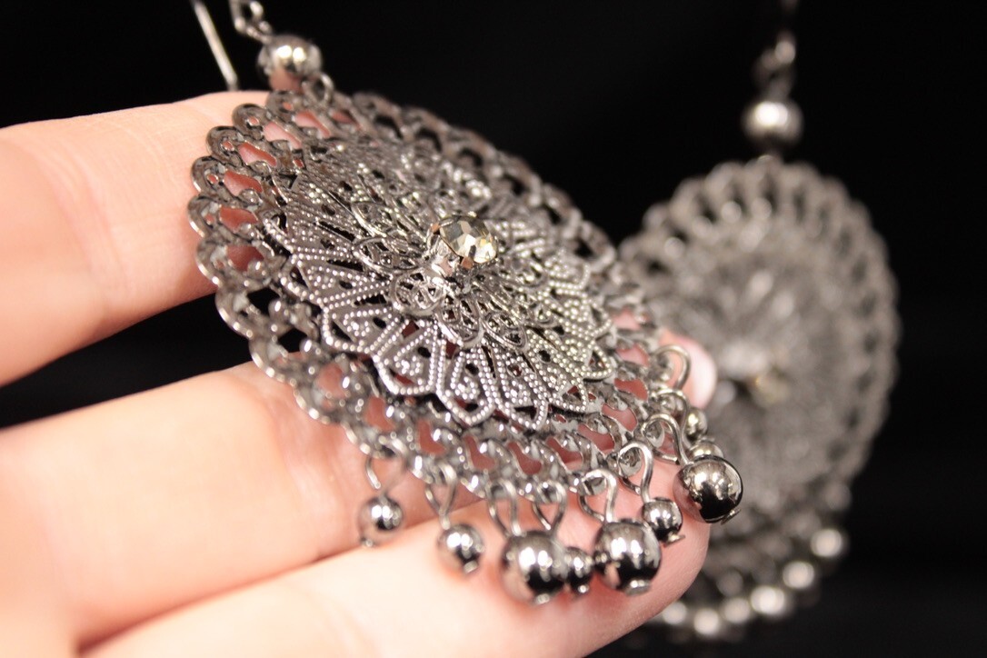 Large Round Drop Earrings Shield Dangles Pendant … - image 4